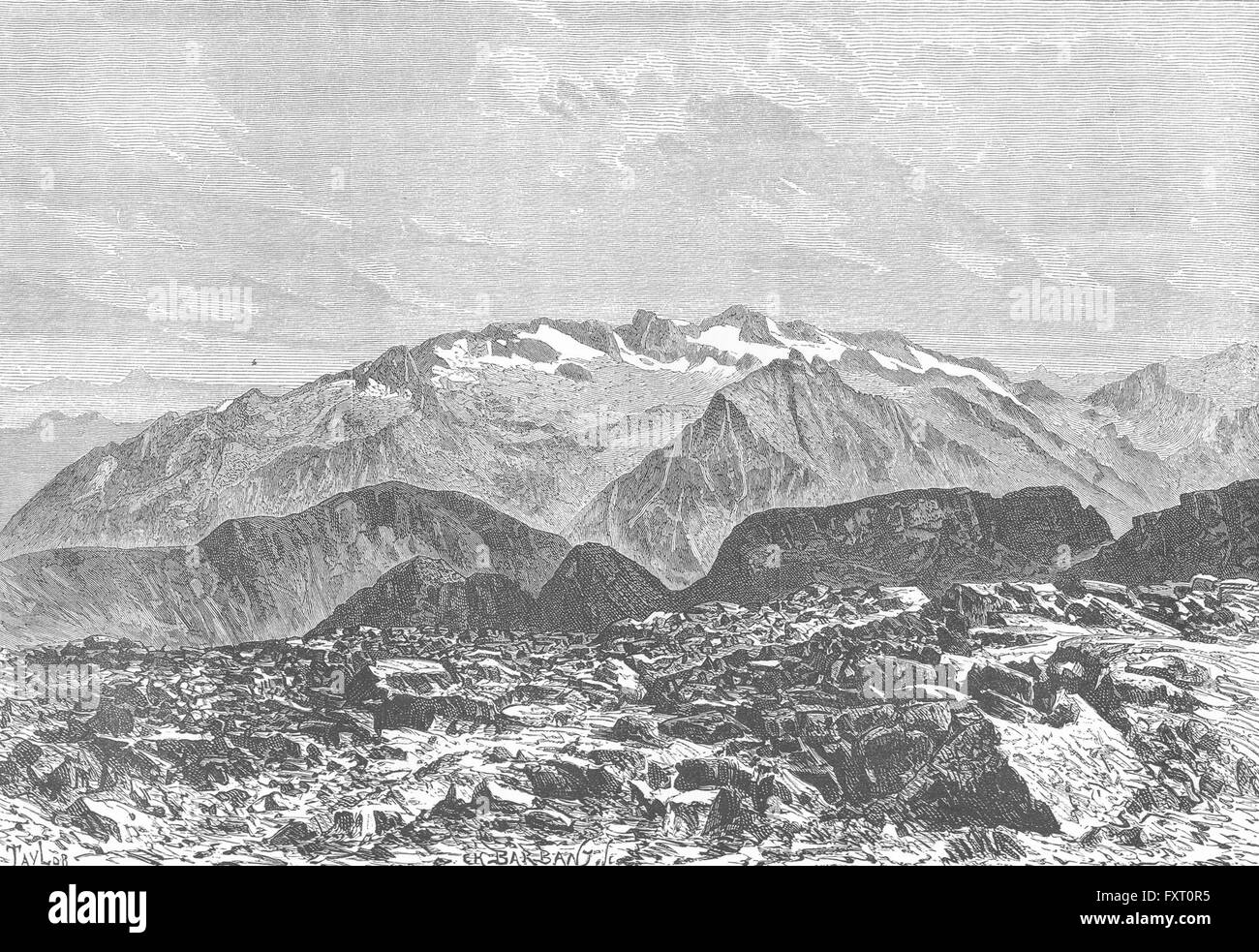España: Maladetta, entre el pico de Posets, grabado antiguo c1885 Foto de stock