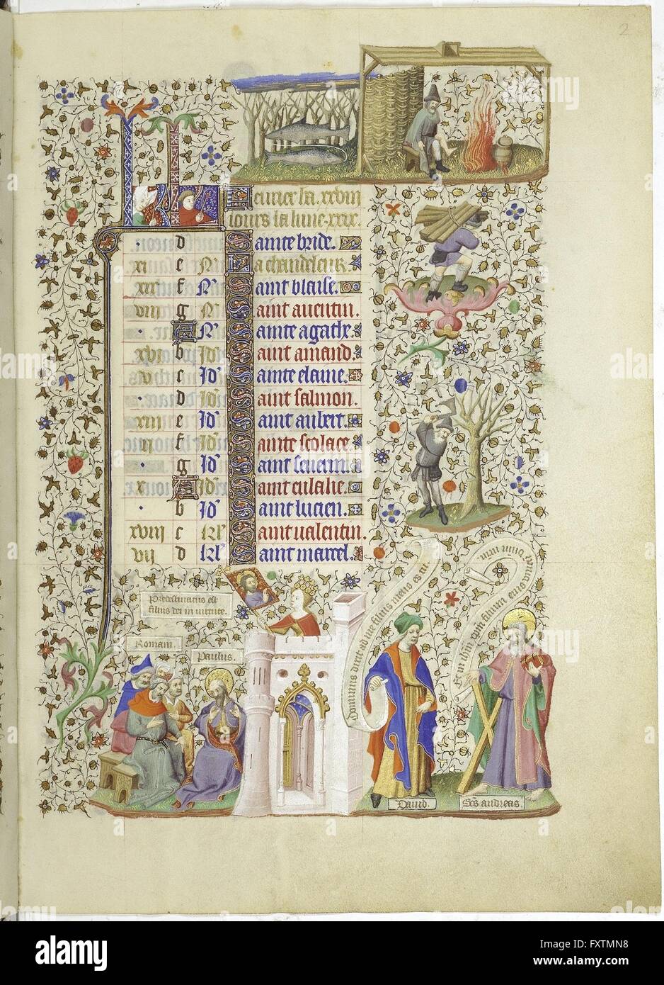 Cod. 1855, fol. 2r: Livre d'Heures: Kalenderseite zu Februar Foto de stock