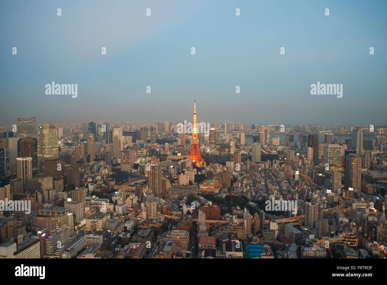 Vista del paisaje urbano con la Torre de Tokyo, Tokio, Japón Foto de stock