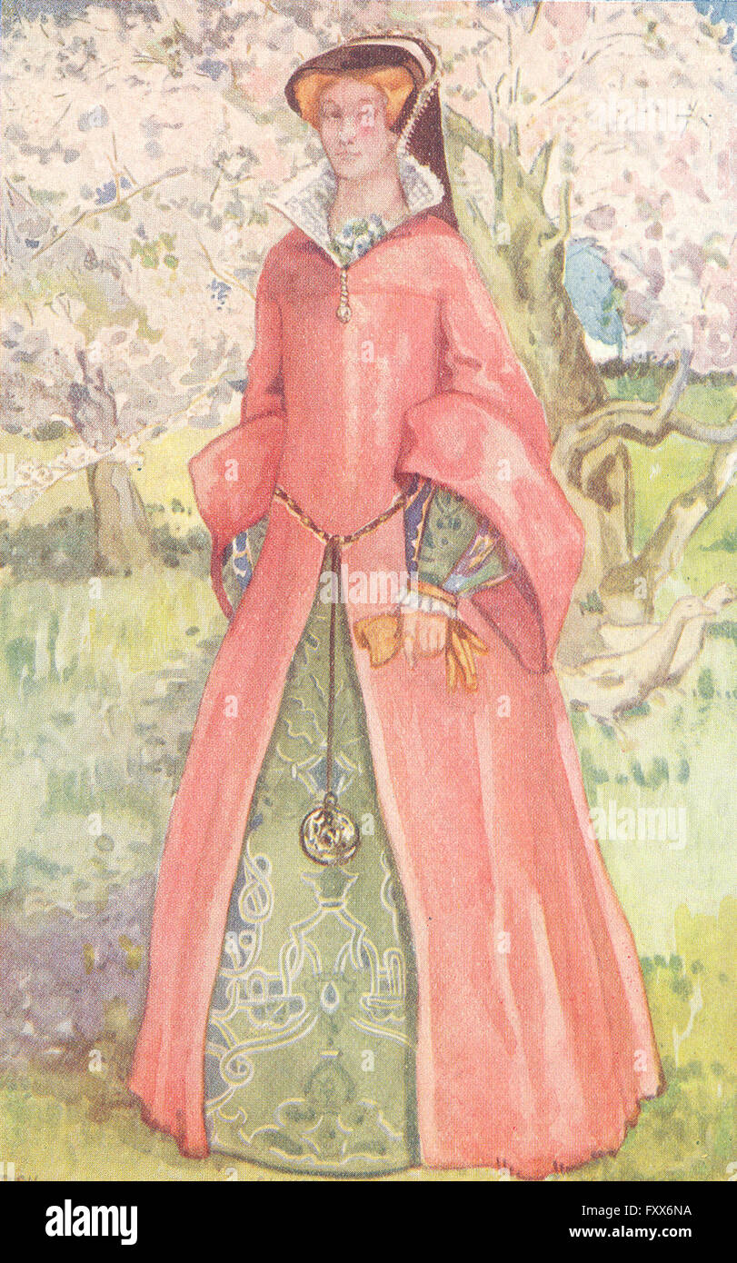 Vestuario: Una mujer del reinado de María, 1553-1558 imprimir Vintage 1926  Fotografía de stock - Alamy
