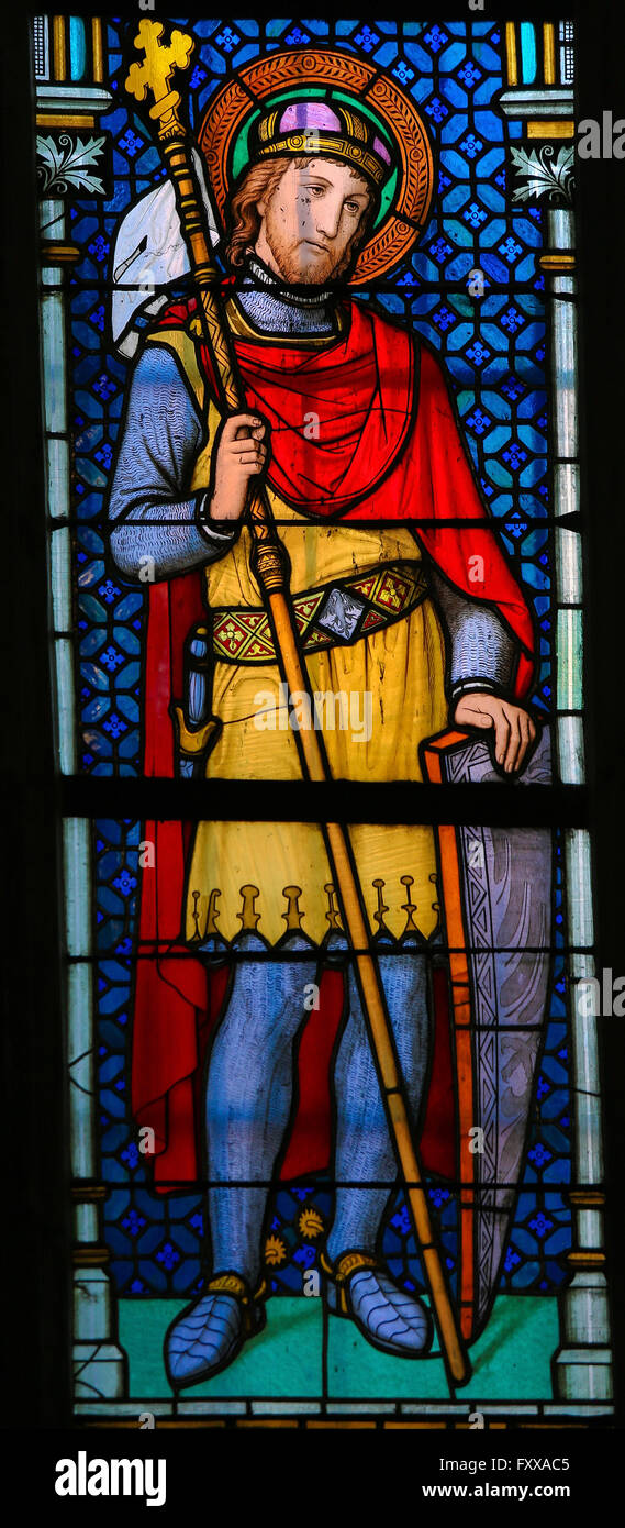 Vidriera de la Catedral de San Vito, Praga, representando Wenceslao I o Vaclav el Bueno, Duque de Bohemia Foto de stock