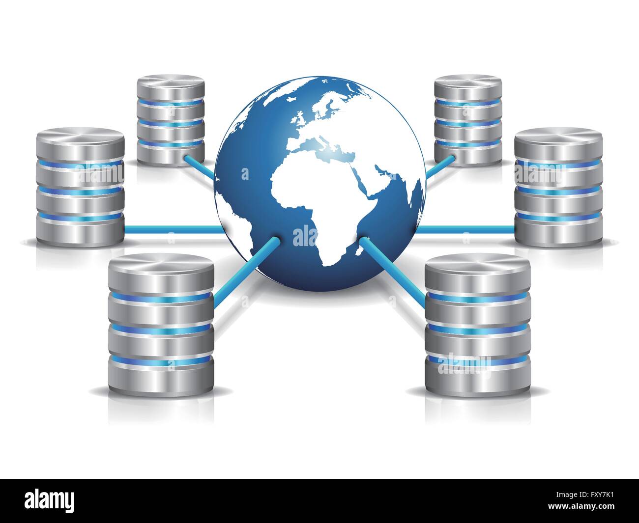 Base de datos y red globo terráqueo azul Ilustración del Vector