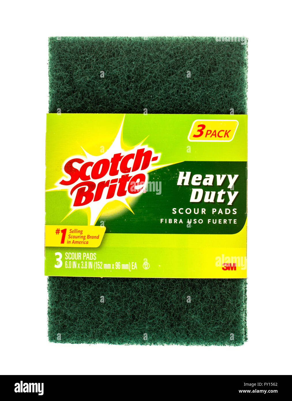 Winneconne, WI -19 sept 2015: Paquete de scotch brite heavy duty decapar las pastillas. Foto de stock