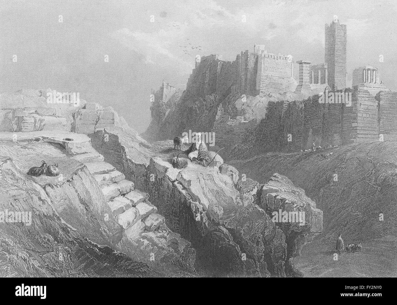 Grecia: Mars Hill, en Athens-Bartlett, grabado antiguo 1847 Foto de stock
