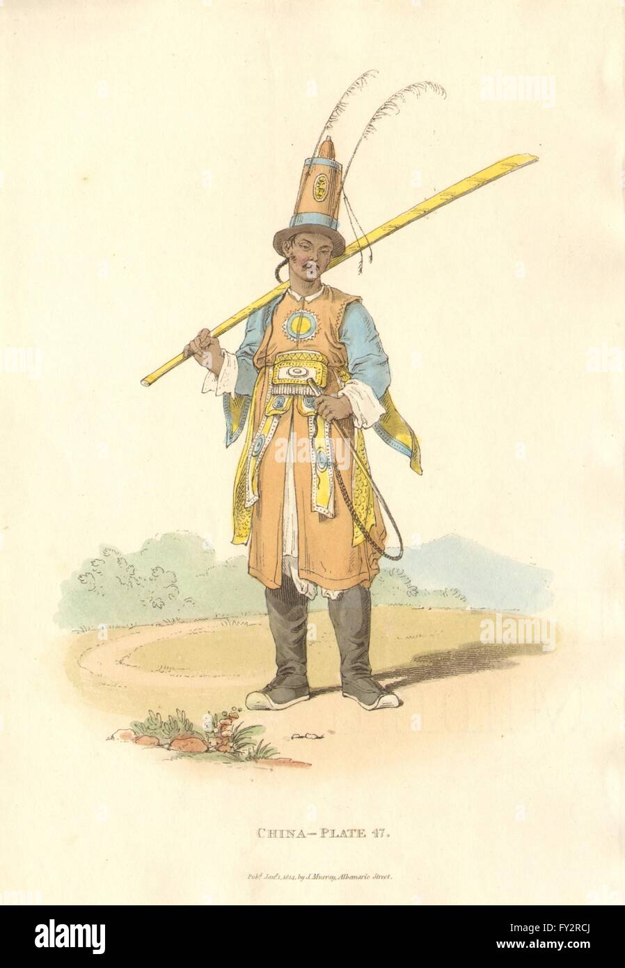 CHINA. Un oficial del mandarín. Sombrero de plumas. ALEXANDER , impresión de antigüedades 1814 Foto de stock