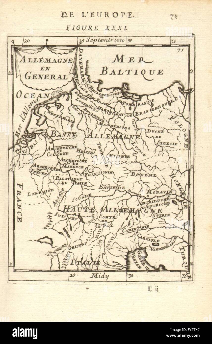 Alemania: mostrar estados alemanes. "Allemagne en general". MALLET, 1683 viejo mapa Foto de stock