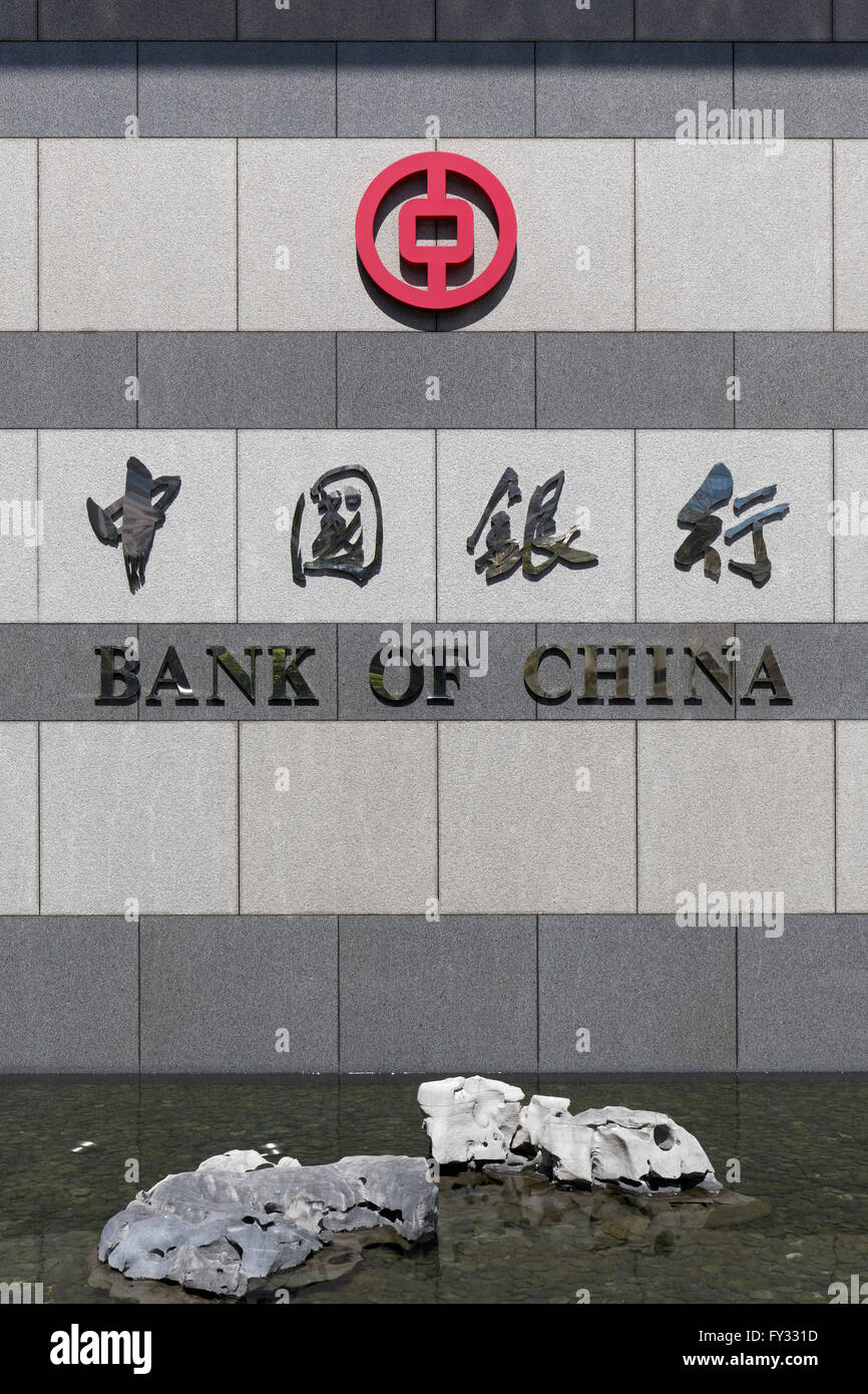 El logotipo, el Banco de China, la Torre del Banco de China, el Distrito Central, la Isla de Hong Kong, Hong Kong, China Foto de stock