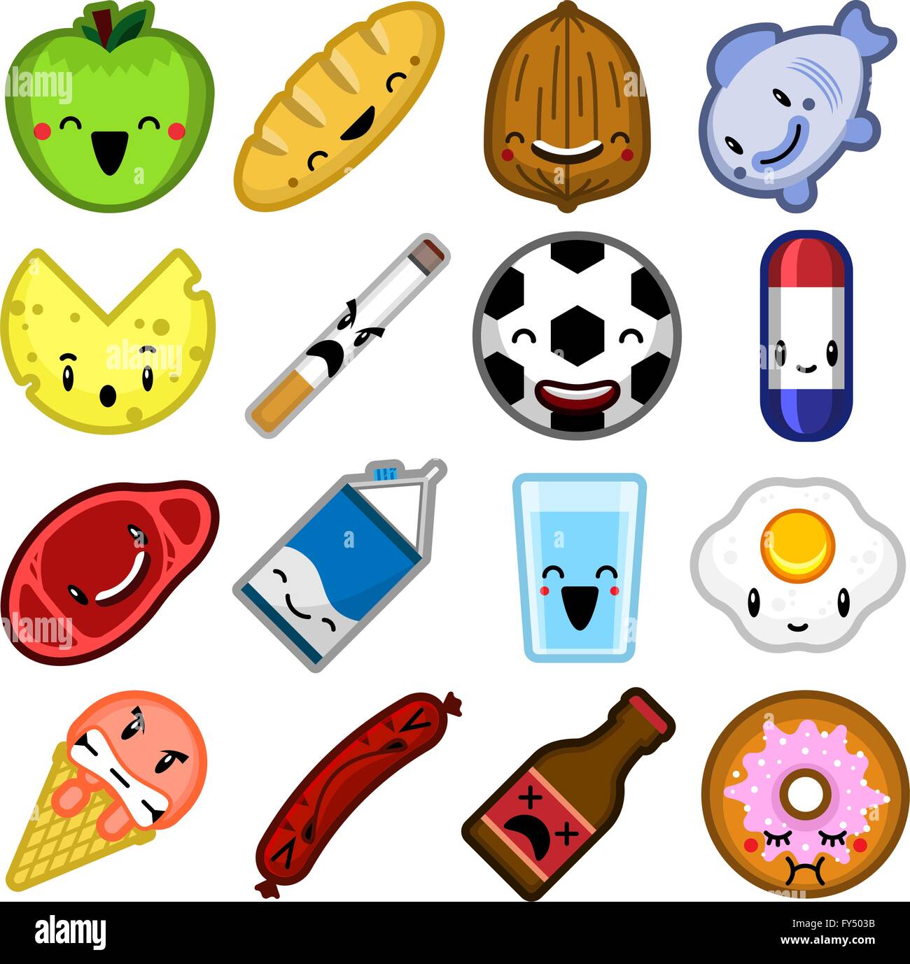 Vector de dibujos animados personajes de videojuegos e iconos relacionados  con los alimentos y el estilo de vida saludable. Divertido y alegre comida  character design Imagen Vector de stock - Alamy