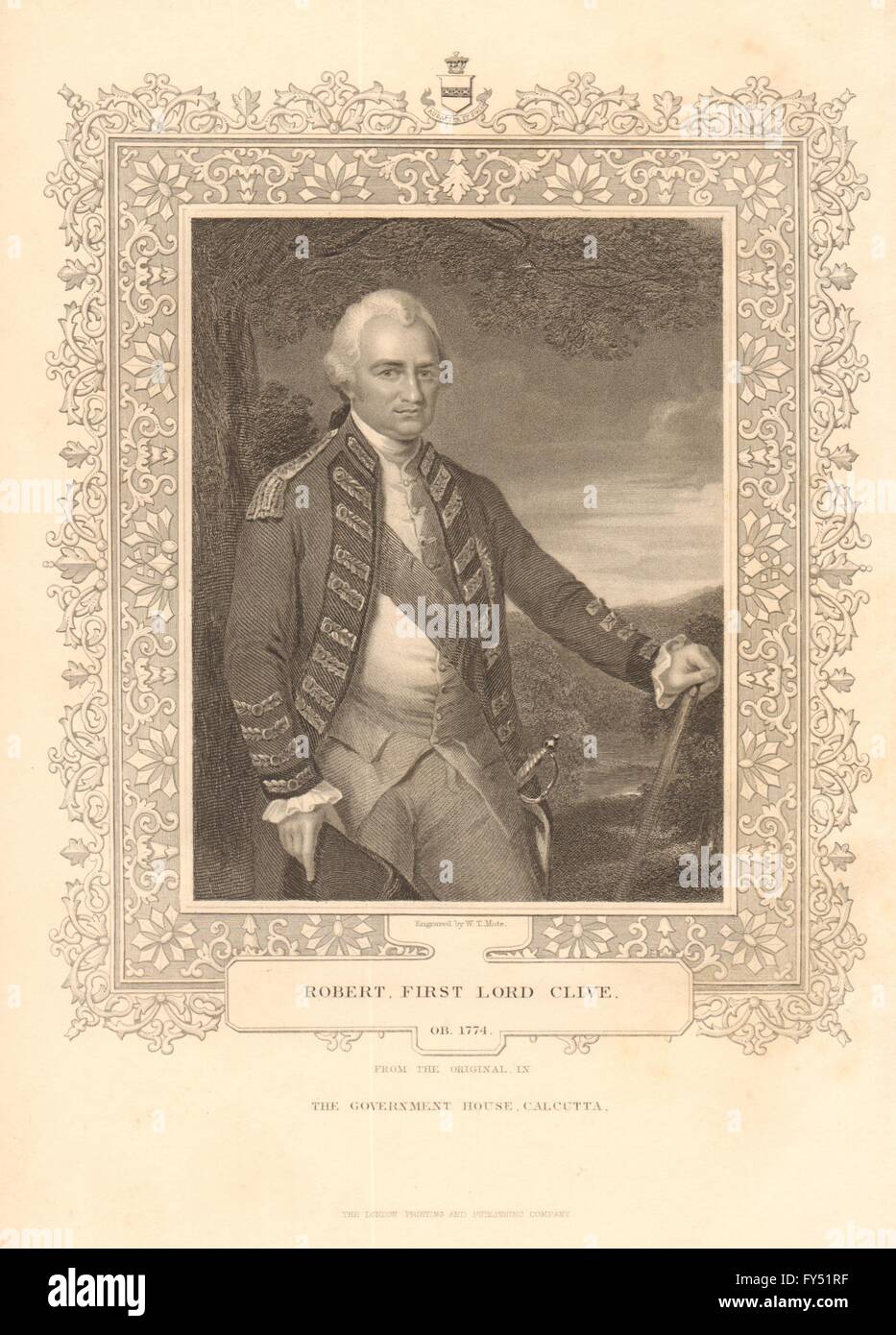 La historia británica. Robert, primer Lord Clive de la India. TALLIS, grabado antiguo 1849 Foto de stock