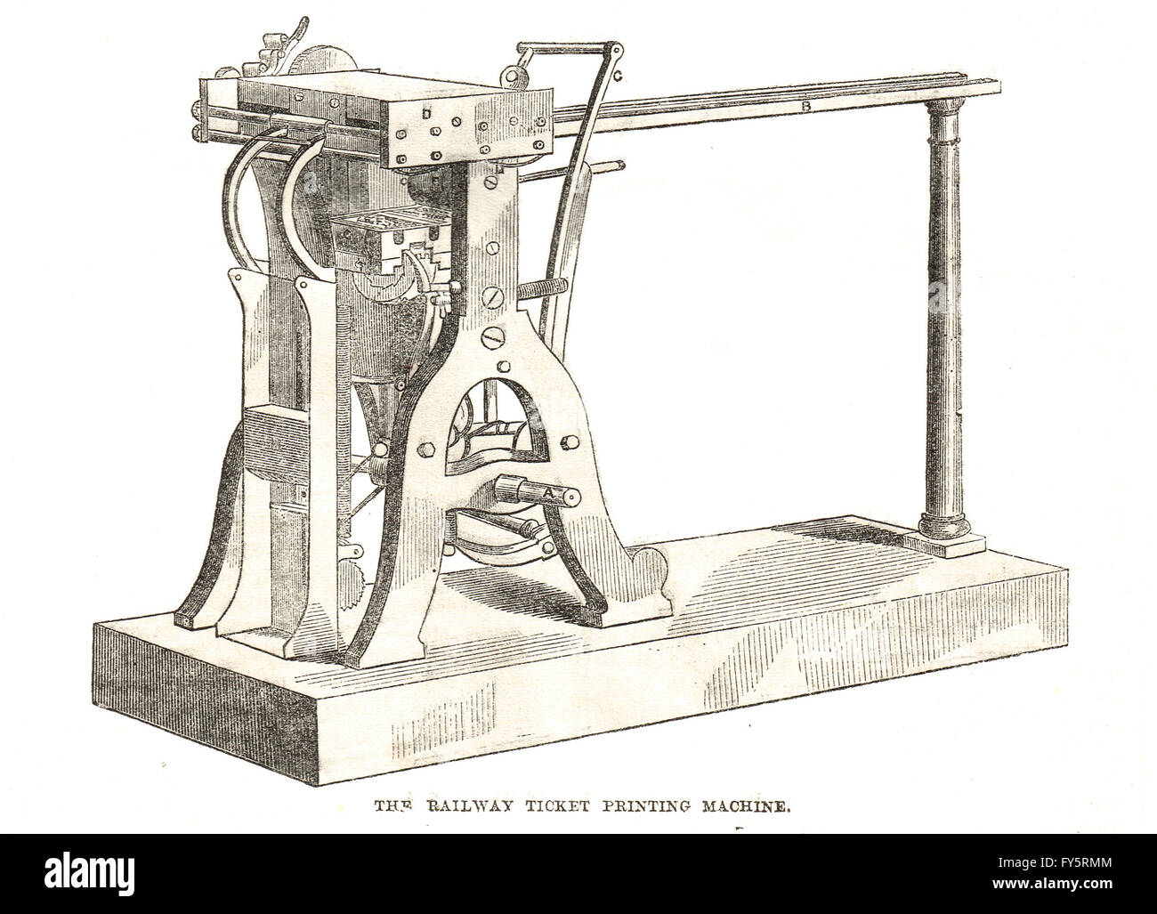 Máquina de impresión de billete de tren la gran exposición de 1851 Foto de stock