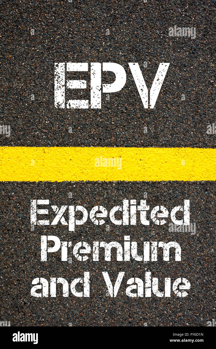 Concepto de imagen empresarial acelerado EPV Acrónimo prima y el valor escrito a través de la señalización de la línea de pintura amarilla Foto de stock
