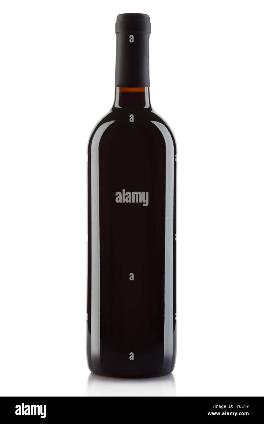 Botella de vino rojo sobre blanco, trazado de recorte Foto de stock