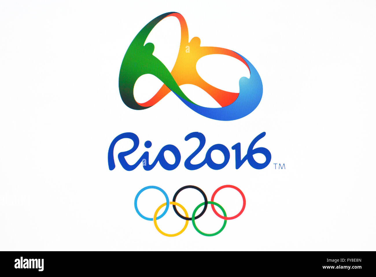 GDANSK, Polonia - 20 de noviembre de 2015. En la pantalla de ordenador- logo oficial de los Juegos Olímpicos de Verano de Río 2016 en Brasil, Editorial Foto de stock