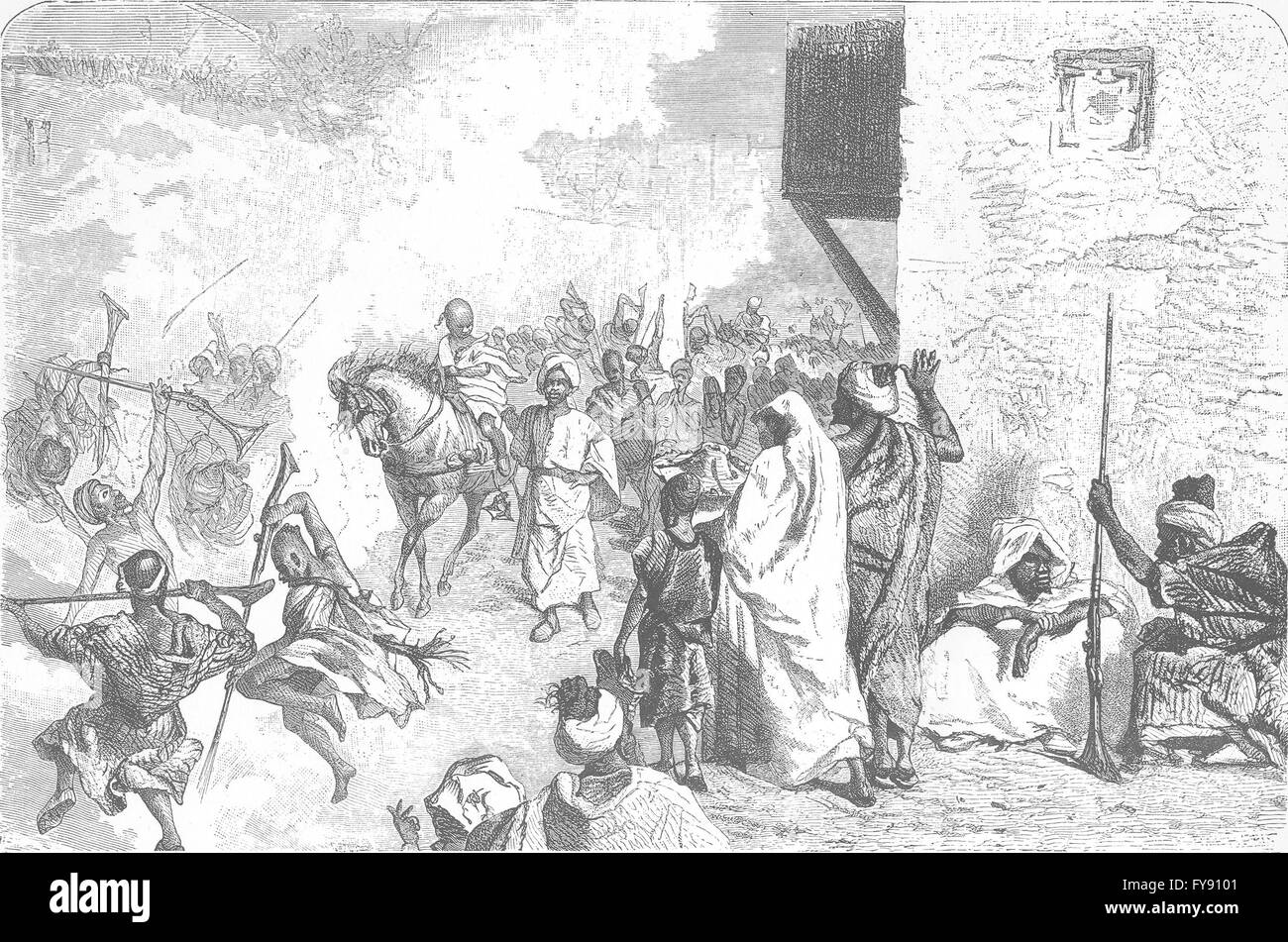 Marruecos: Festival de la circuncisión, grabado antiguo 1882 Foto de stock