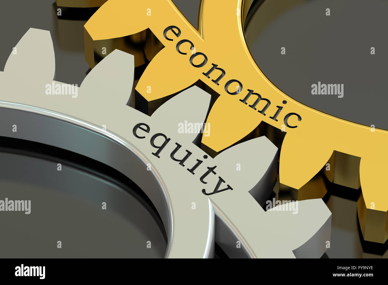 Concepto de igualdad económica en los engranajes, 3D rendering Foto de stock