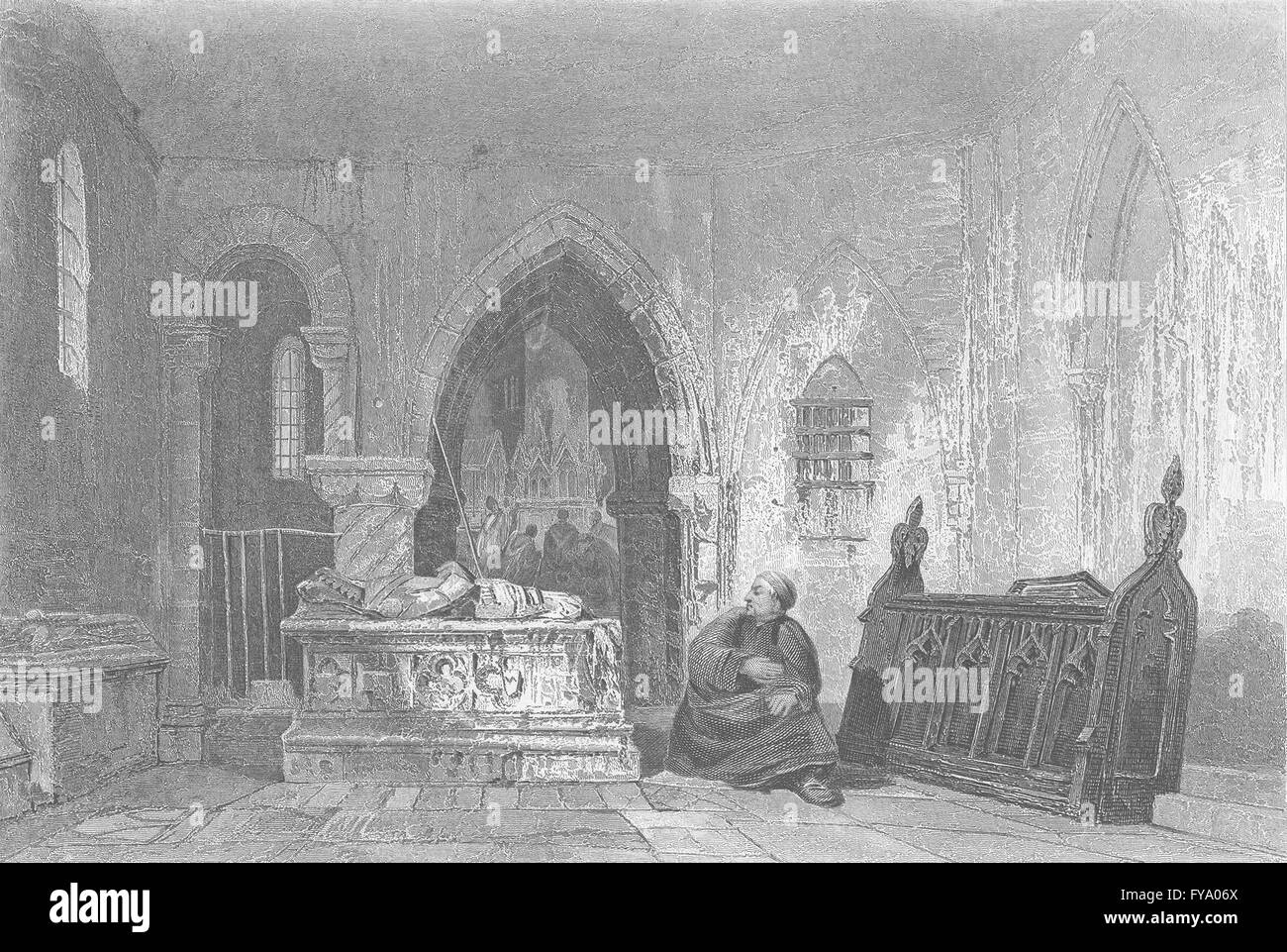 París: Quasimodo, el Jorobado de Notre Dame, efigies, grabado antiguo 1836 Foto de stock