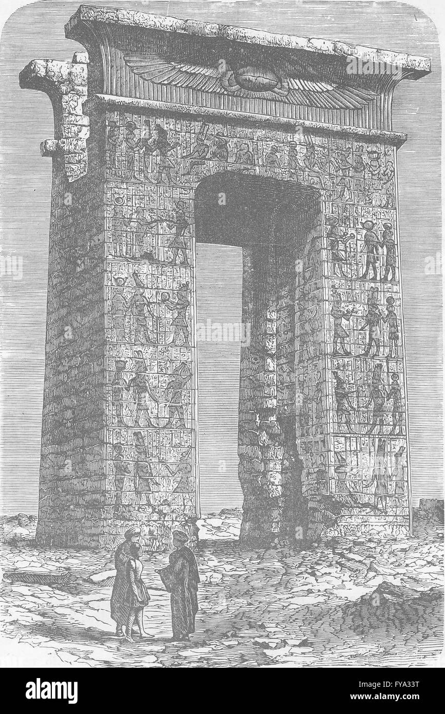 Egipto: Arco con jeroglíficos Egipcios (Templo de Karnak) , la impresión vieja 1890 Foto de stock