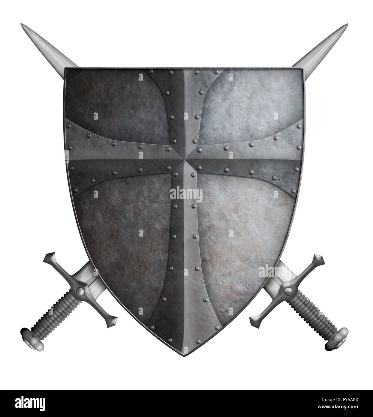 Escudo de cruzado medieval y dos espadas cruzadas aislado ilustración 3d  Fotografía de stock - Alamy