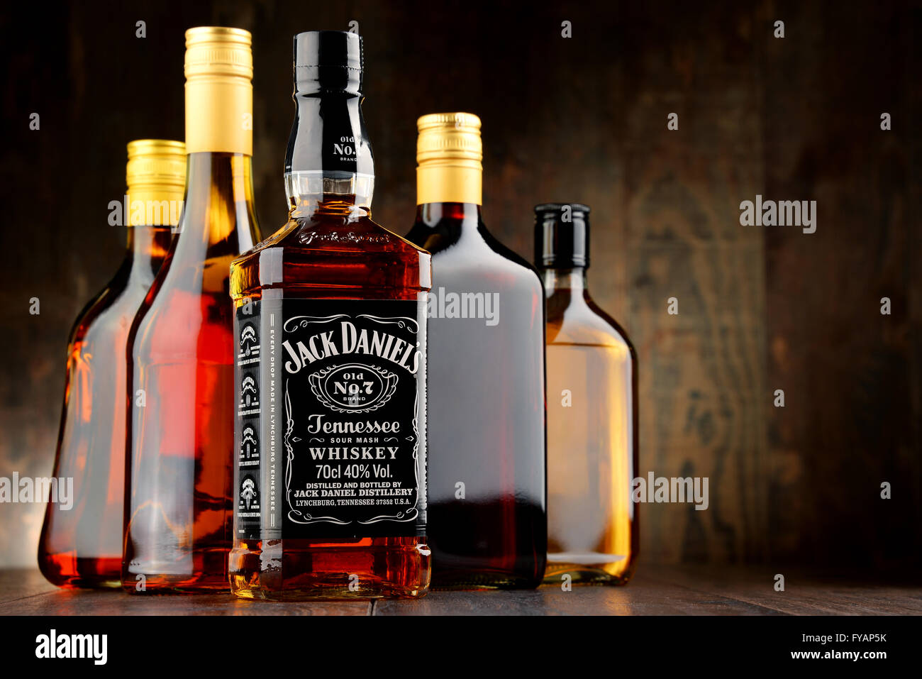 Botella de Jack Daniel's whiskey. Foto de stock