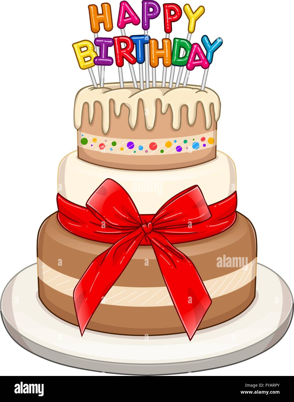 Ilustración vectorial de 3 pisos con torta de cumpleaños feliz