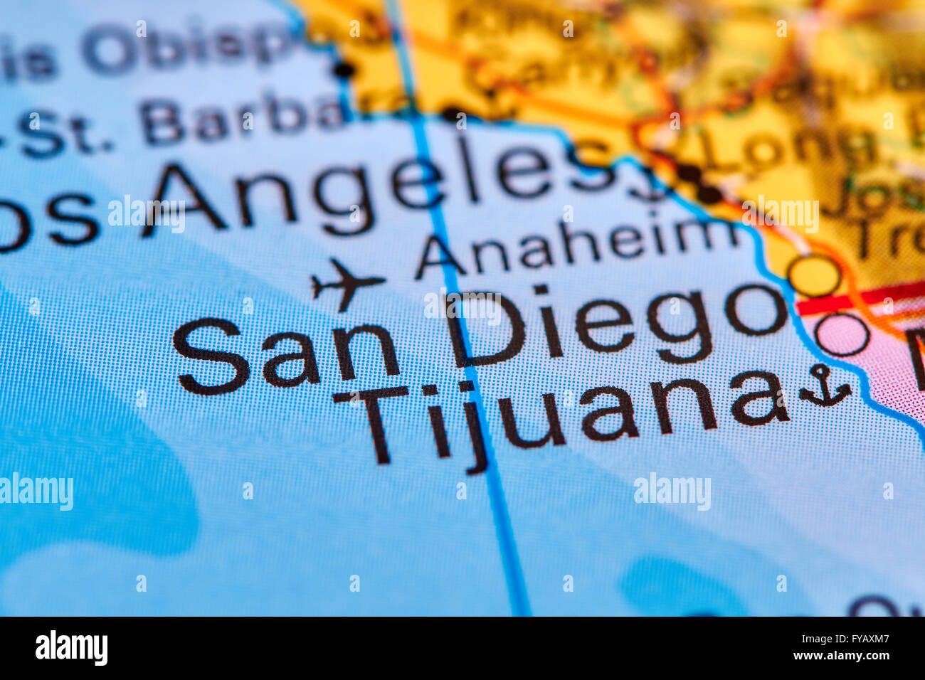 En la ciudad de San Diego, EE.UU. en el mapa del mundo Foto de stock