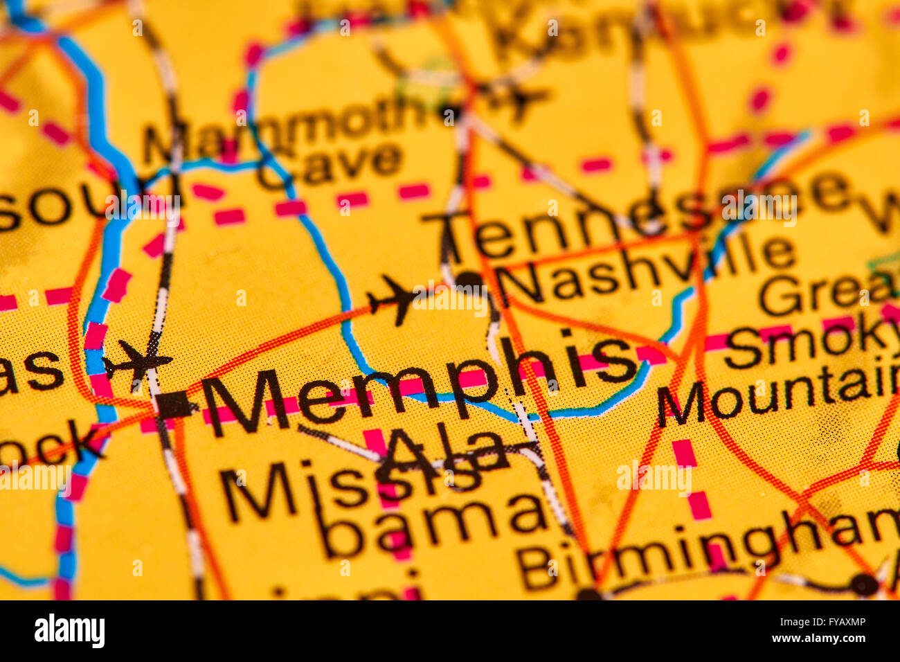 En la ciudad de Memphis, EE.UU. en el mapa del mundo Foto de stock