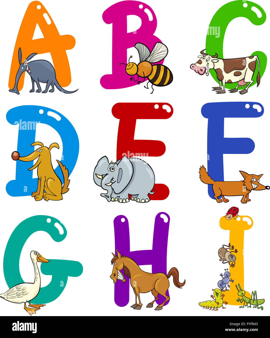 Alfabeto de dibujos animados con animales Fotografía de stock - Alamy