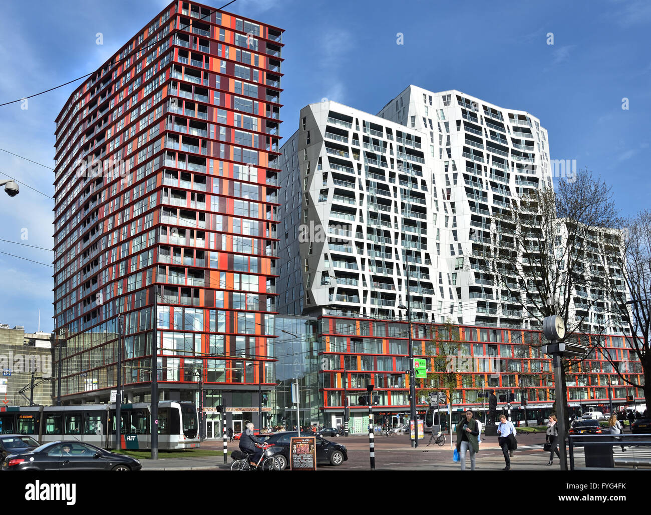 Nuevo complejo de apartamentos highrise Westersingel Mauritsweg de Calypso y moderna de la ciudad holandesa de Rotterdam Países Bajos Foto de stock