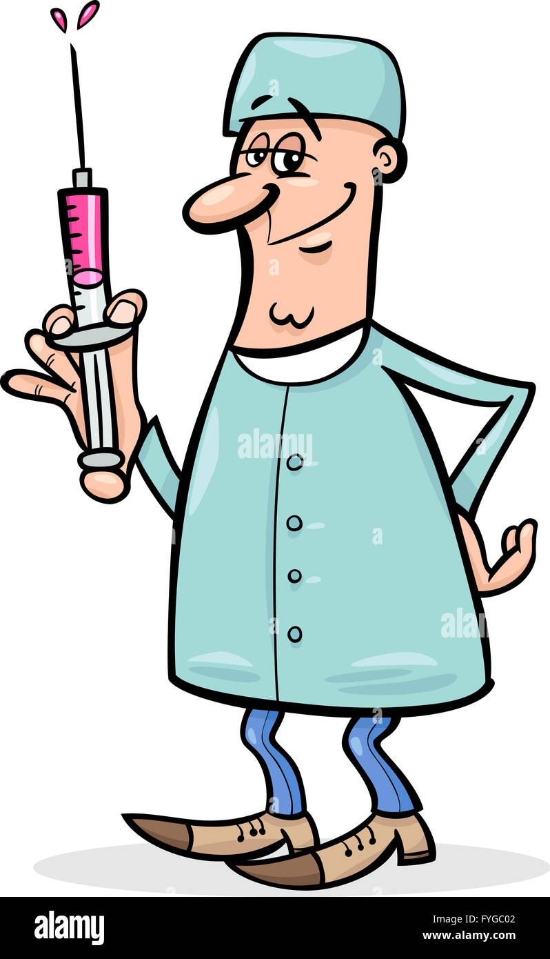 Doctor con jeringa cartoon ilustración Fotografía de stock - Alamy