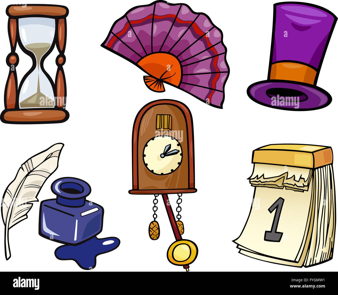 Cartoon ilustración del conjunto de imágenes prediseñadas objetos Retro  Fotografía de stock - Alamy