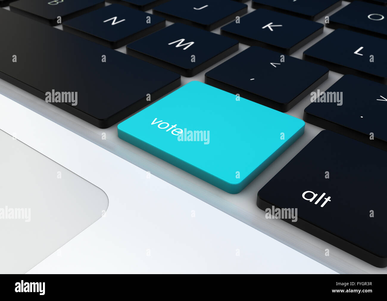Concepto de democracia: botón votar sobre un teclado render Foto de stock