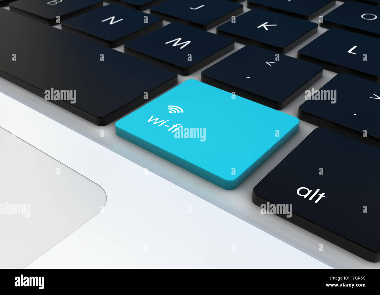 Concepto de conectividad: wifi botón en un teclado Foto de stock