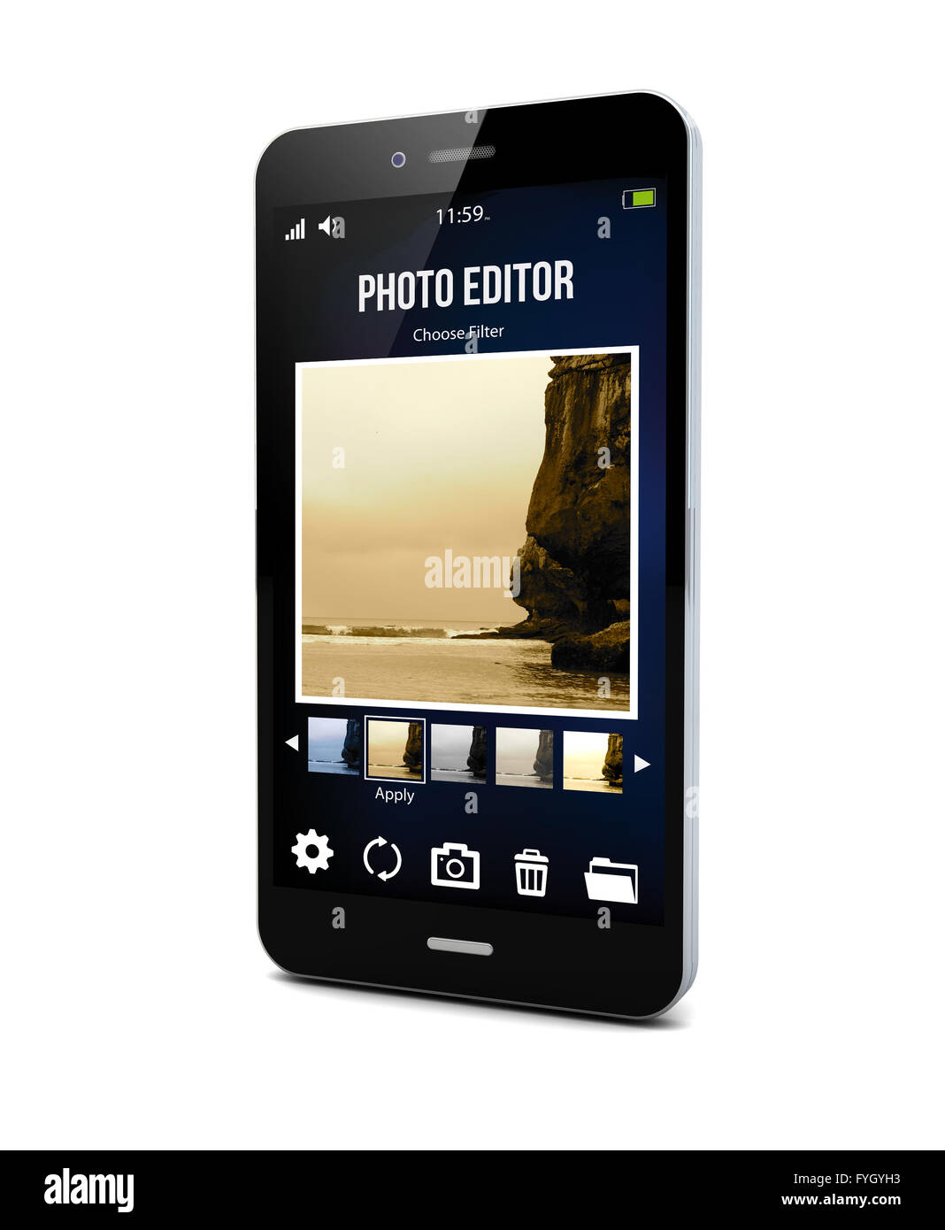 Editor de imágenes app en la pantalla del smartphone Foto de stock