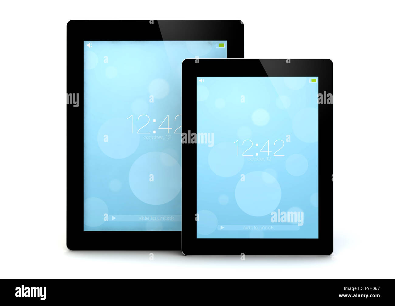 Render de dos tamaños diferentes, Tablet PC Foto de stock
