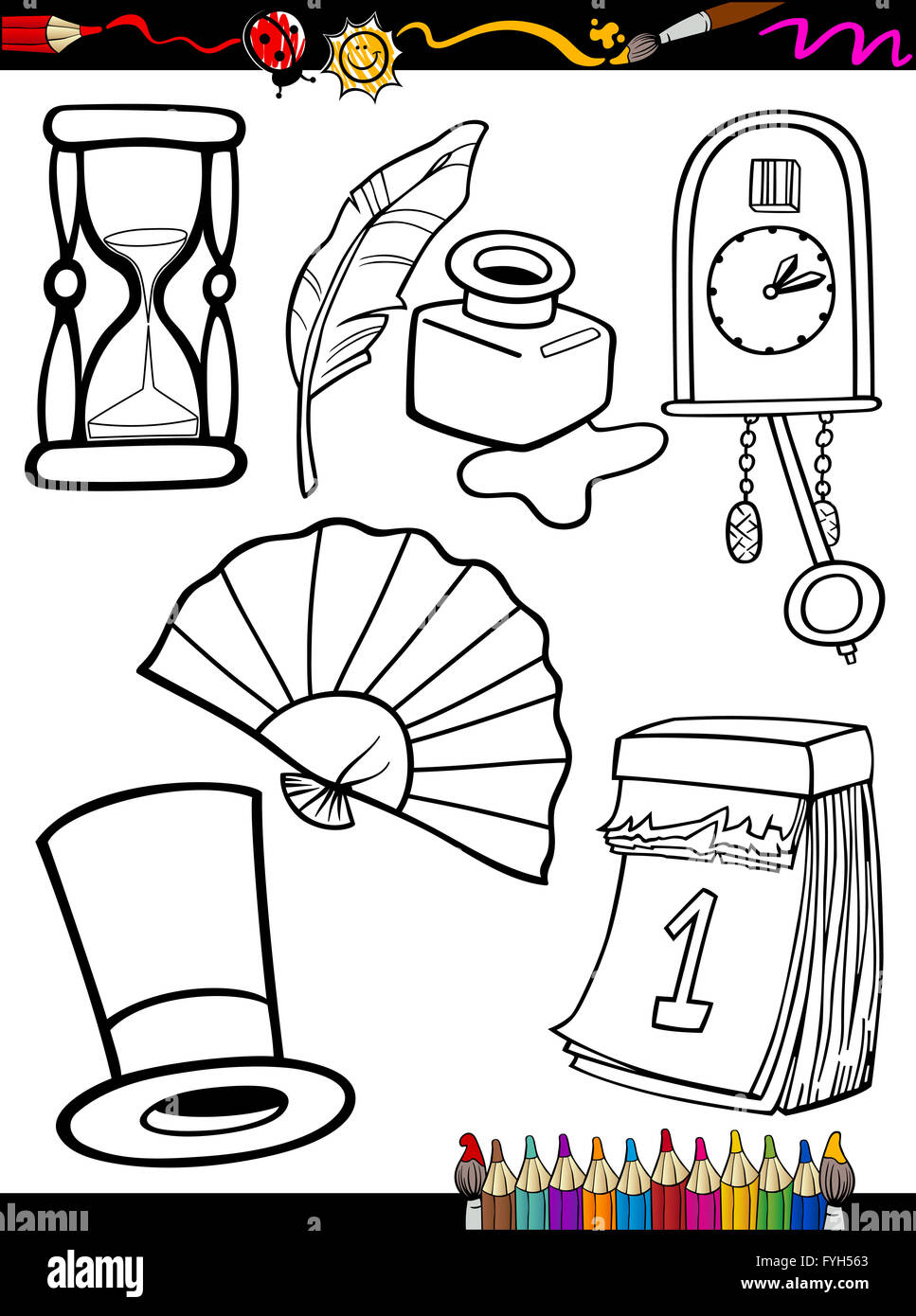 Cartoon retro colorear objetos page Fotografía de stock - Alamy