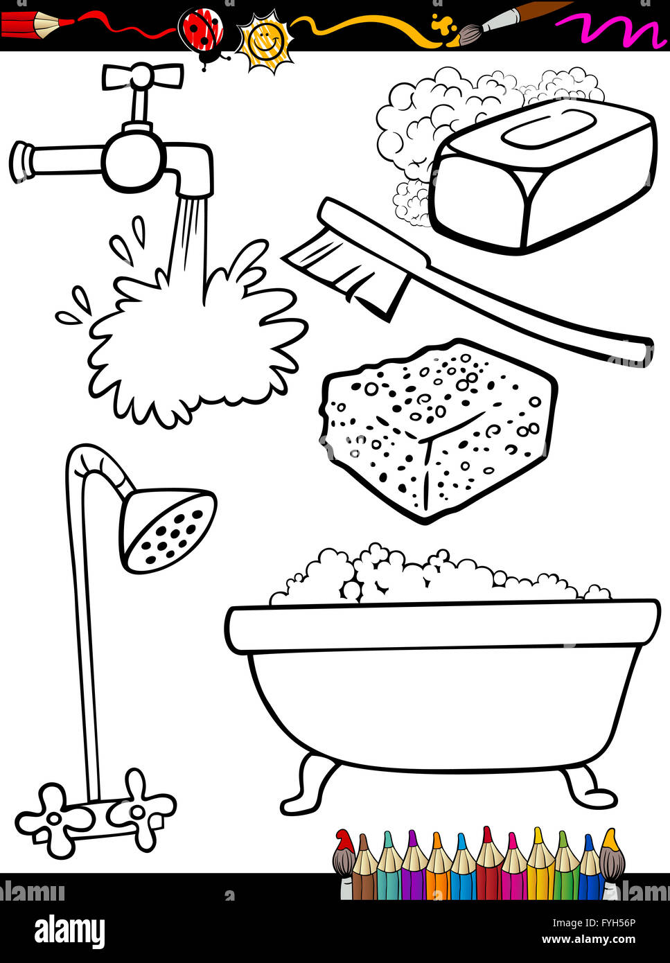 Página para colorear objetos de higiene de dibujos animados Fotografía de  stock - Alamy