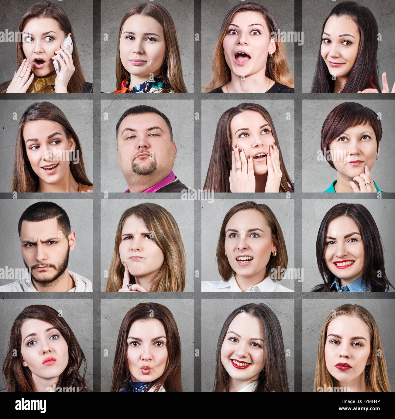 Collage de mujer diferentes emociones Foto de stock