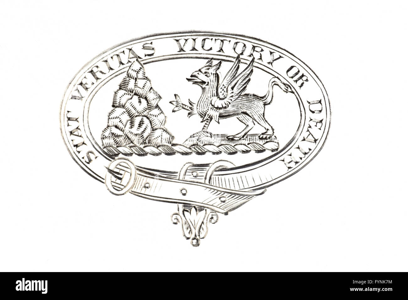 Escudo familiar tallado en plata esterlina de principios del siglo XX, caso de cigarrillos Foto de stock