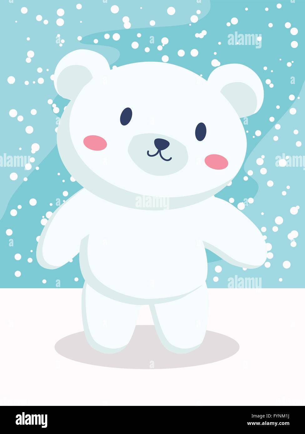 Un pequeño oso polar permanente de dibujos animados en la nieve del día  Imagen Vector de stock - Alamy