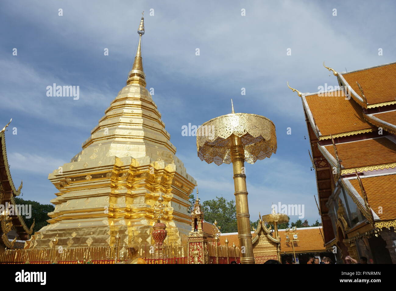 Estupa dorada y estructura general Wat Phra That Doi Suthep, Chiang Mai, Tailandia Foto de stock