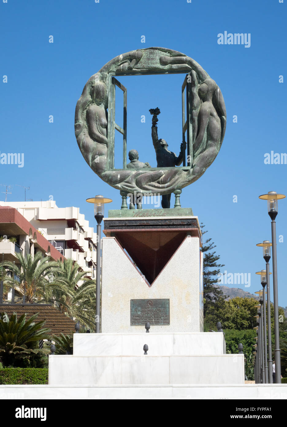 Bienvenido escultura en Marbella Foto de stock