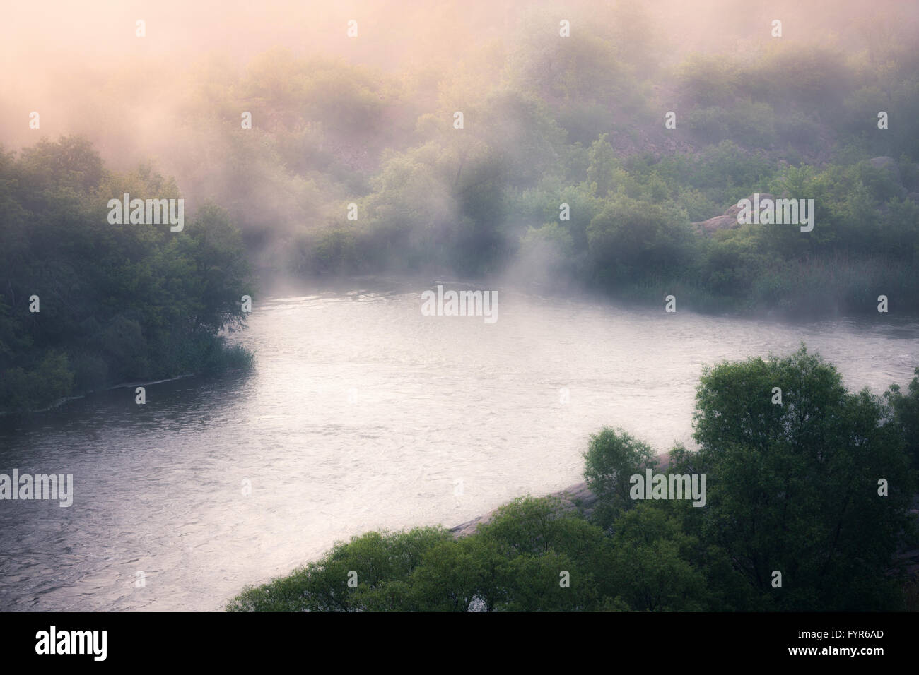 Foggy River mañana Foto de stock