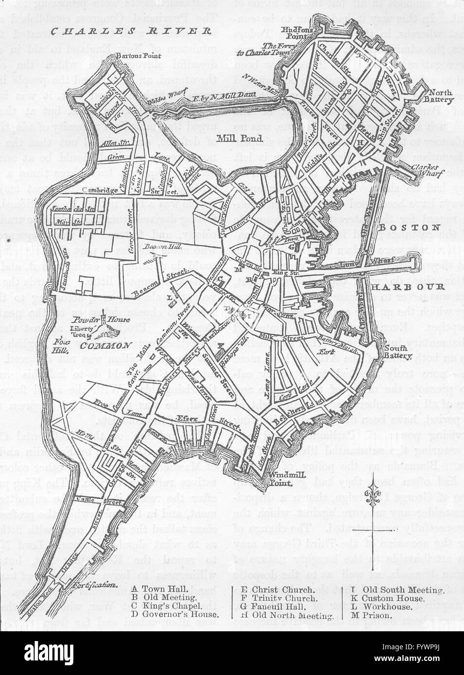 MASSACHUSETTS: Plan de Boston en 1777, C1880 mapa antiguo Foto de stock