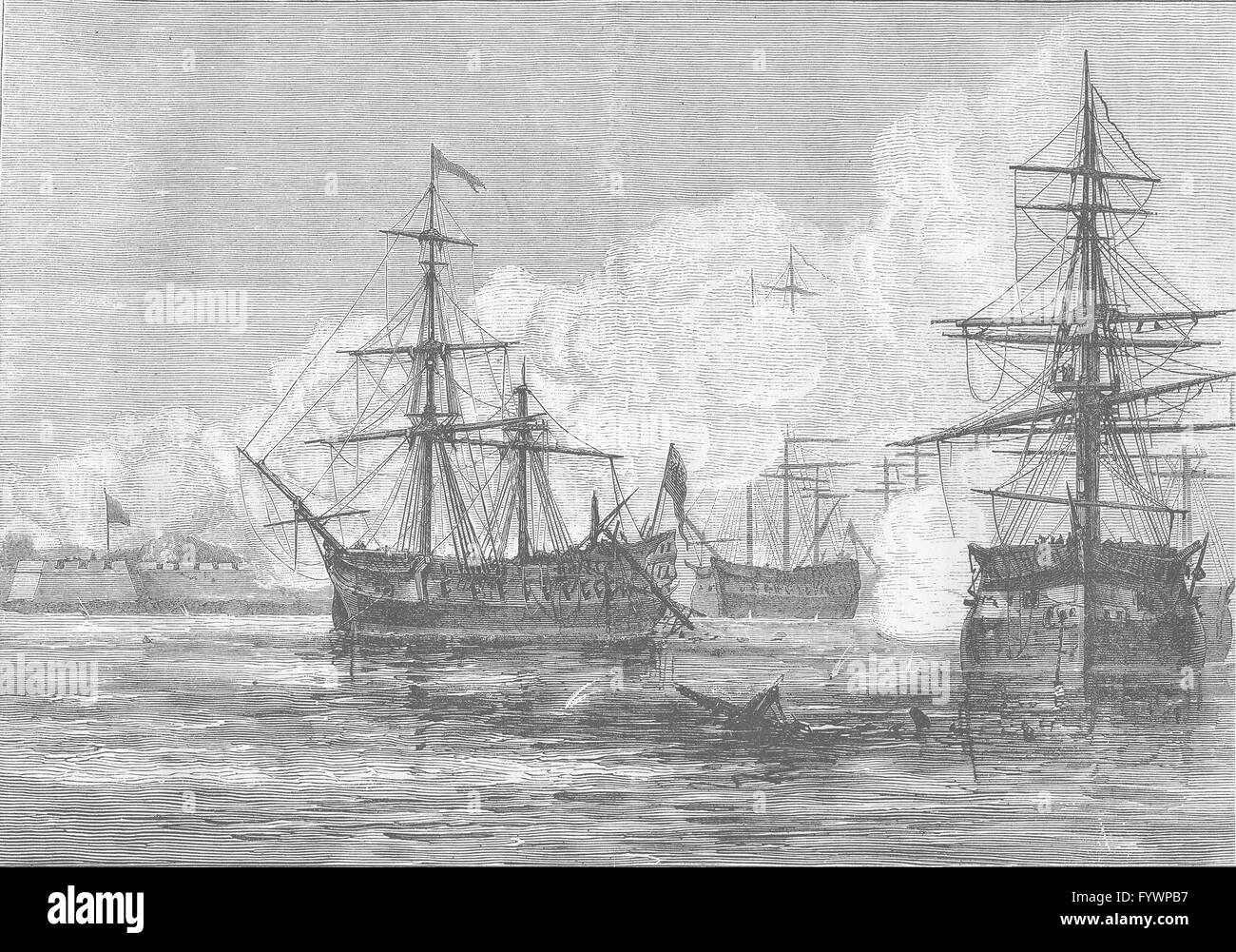 CAROLINA DEL SUR: Ataque en Sullivan's Island, grabado antiguo c1880 Foto de stock