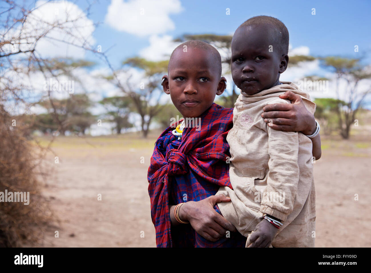 Los niños masai retrato en Tanzania, África Foto de stock