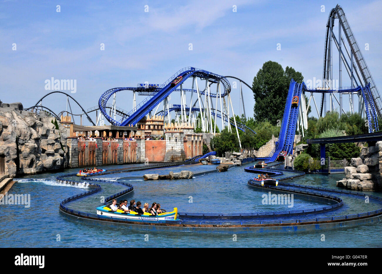 Agua rollercoaster Poseidón, roller coaster, Europa-Park Rust, Baden-Wurttemberg, Alemania / Europa Park Foto de stock