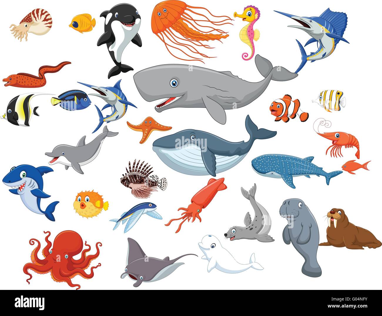 Cartoon animales marinos aislado sobre fondo blanco Imagen Vector de stock  - Alamy