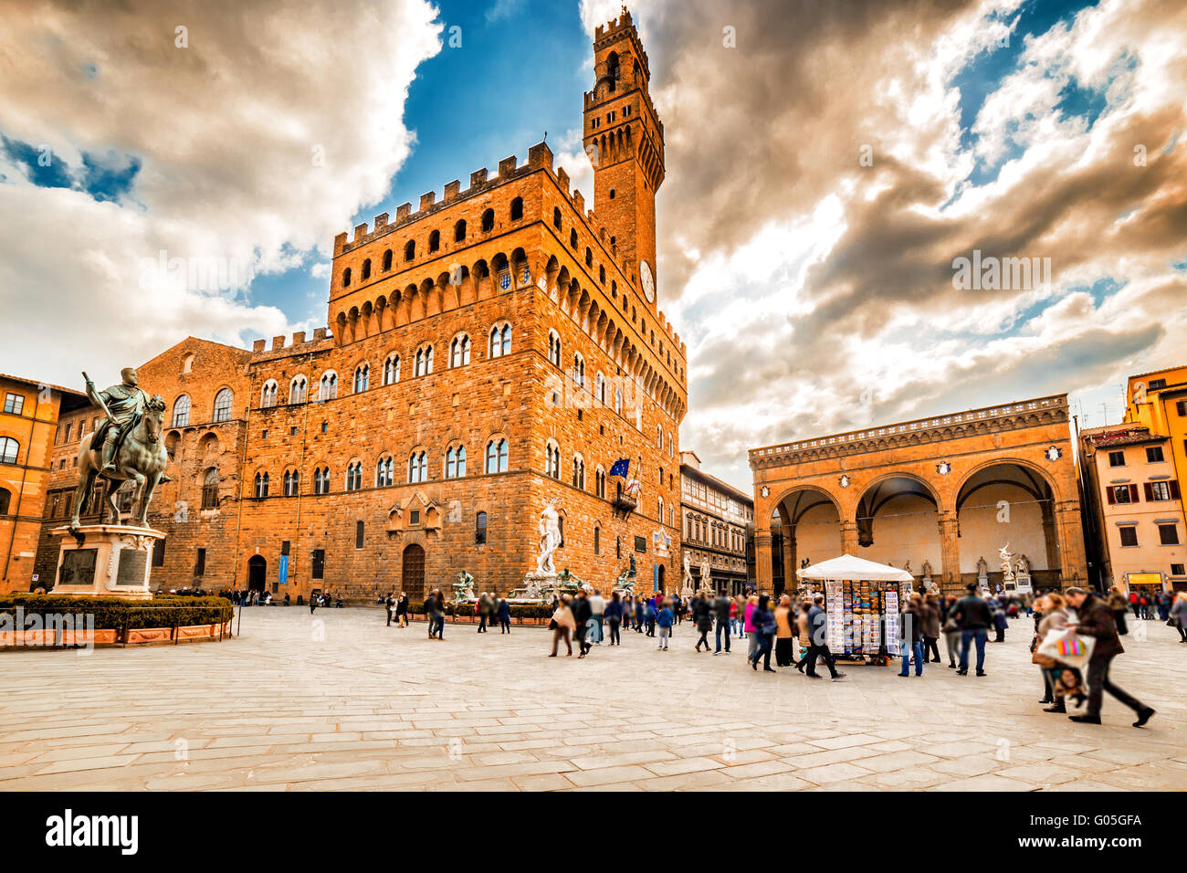 Señorío plaza en Florencia, Italia. Foto de stock