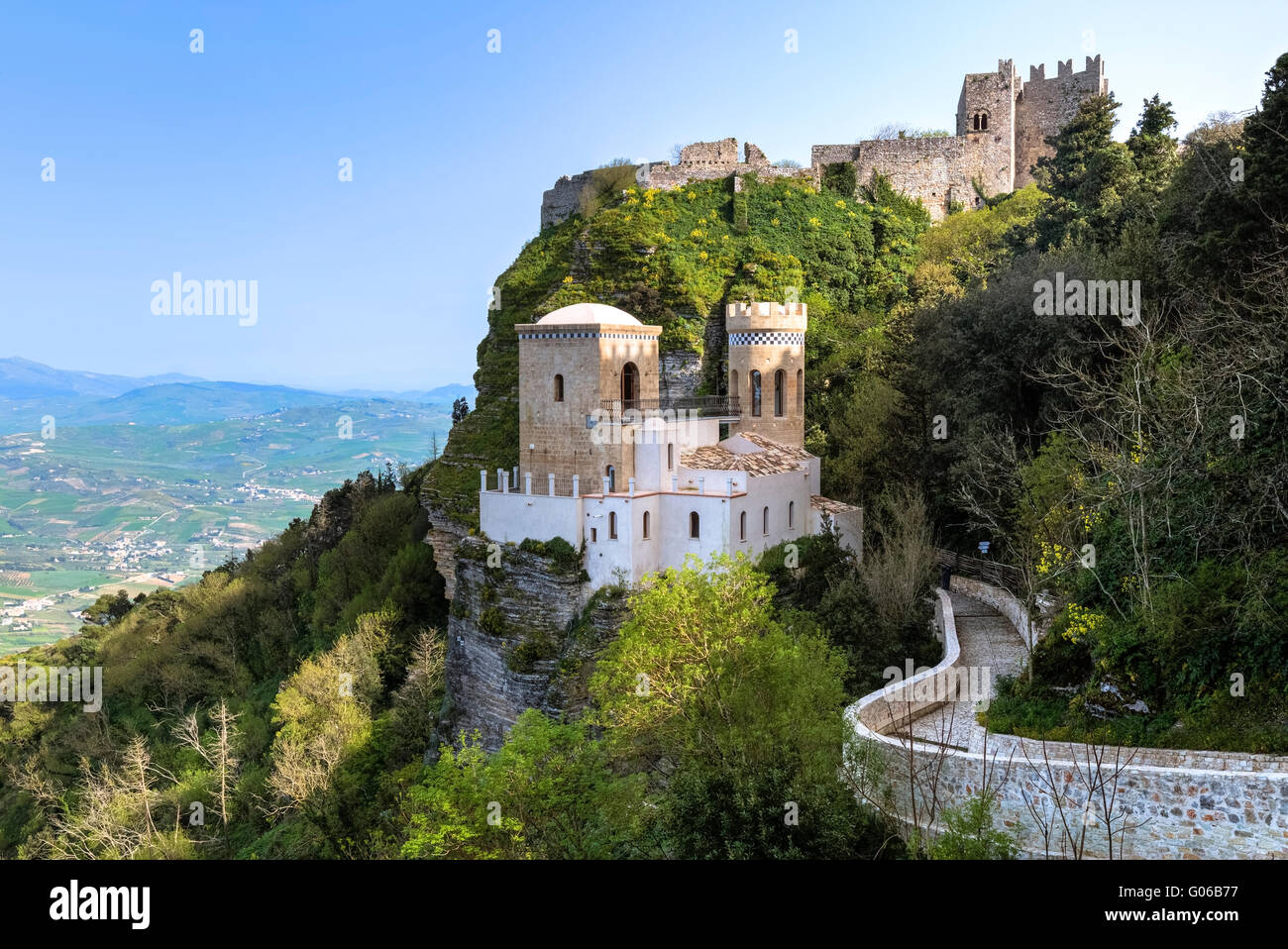 Erice, castillo, Trapani, Sicilia, Italia Foto de stock