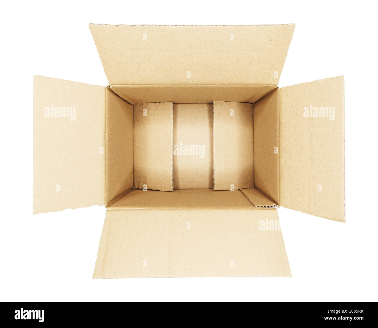 Caja de embalaje vacía aislado en blanco Foto de stock